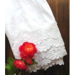 Coupon tissu coton blanc cassé Dentelle Vague rose rétro blanc  (vendu au mètre- largeur 1M) - Sélection "Dans mon Grenier.."