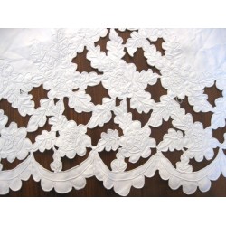 Coupon tissu coton blanc Dentelle Vague rose rétro,  1,3m x 1,3m