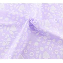 Coupon Tissu 100 % coton imprimé "Fleurs Blanches" (Fond mauve)  40 x 50 cm
