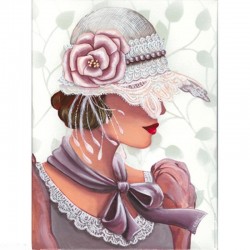 Image 3 D  "Femme Chapeau Dentelle" image Rétro 30 x 40 (vendue à l'unité) Tableau à réaliser avec technique 3 D