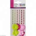 Fleurs en papier & demi Perles autocollantes  15 mm 75 Pièces