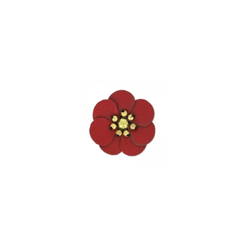Fleur Artisanale en simili cuir Rouge 100 % fait main  (Vendue à l'unité) (3 cm environ)