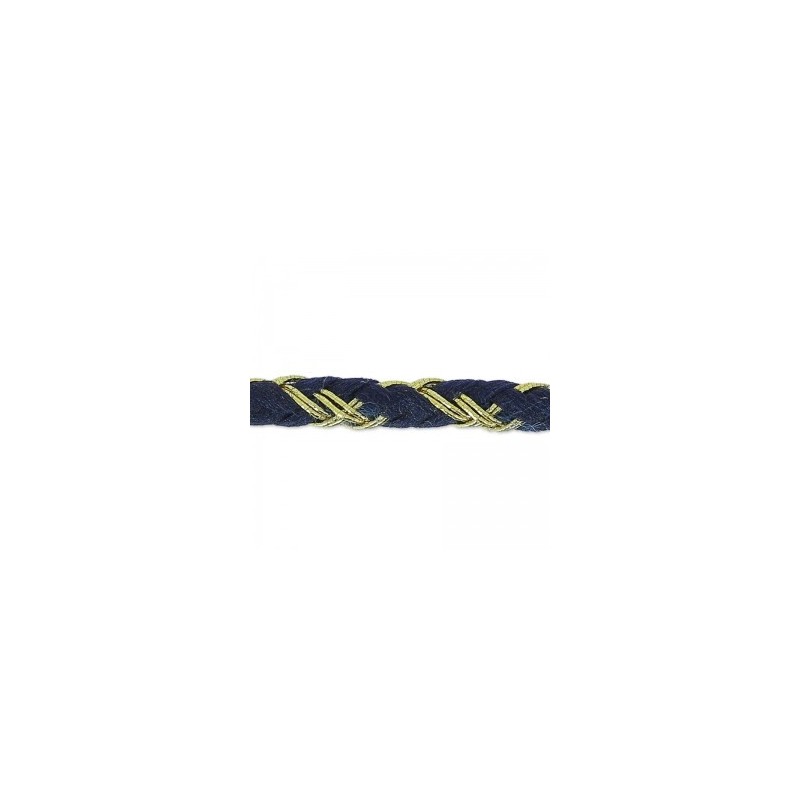 Fil Cordon tressé Coton (Lurex) Bleu Marine Doré 3.5 mm - Vendu au mètre
