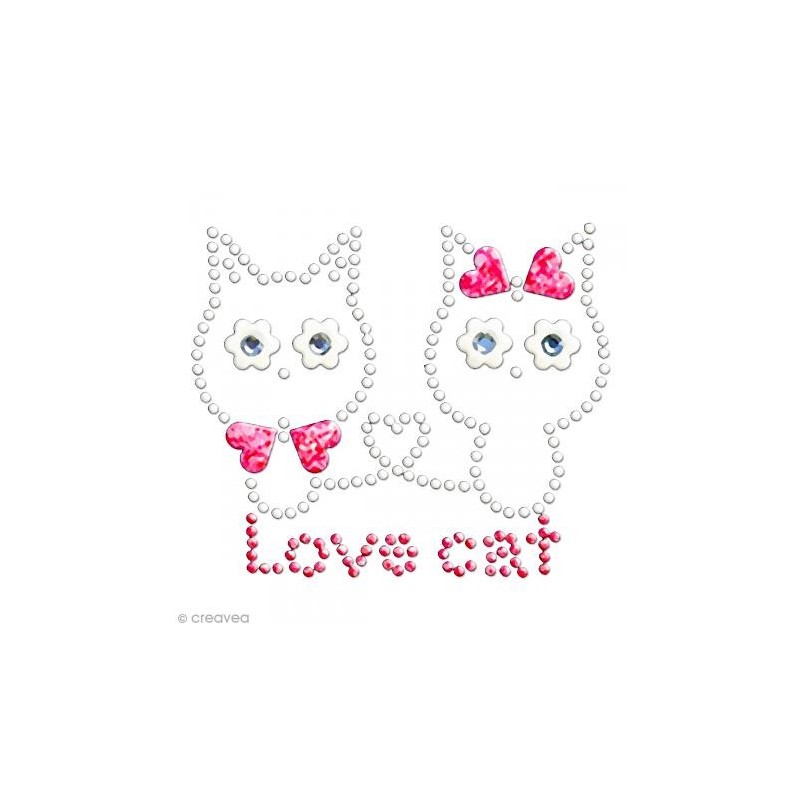 Motif thermocollant  Permanent Strass à appliquer "LOVE CATS" -  (7,6 x 6,4 cm)