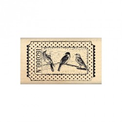 Tampon Bois, impression rectangle avec fond pois, forme : timbre et oiseau