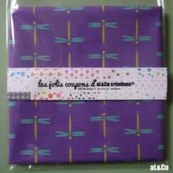 Tissu Coton Bio collection Al&Co "Libellules" fond violet 35x50 cm