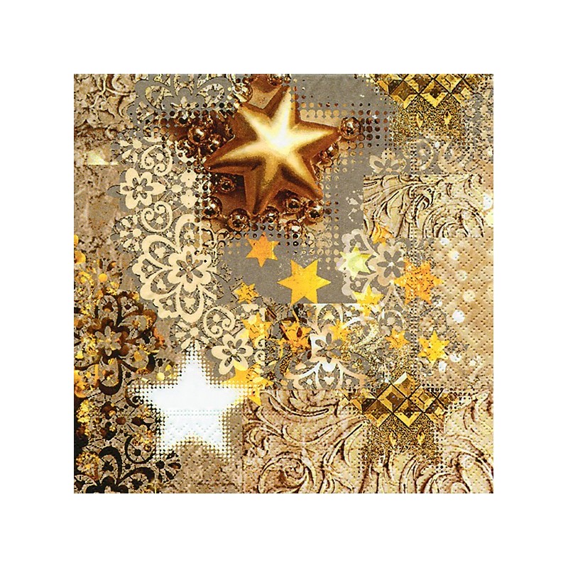 Serviette en papier motifs "Etoile Dorée de Noël"   (vendue à l'unité)  30 x 30 cm
