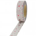 Ruban adhésif décoratif Masking Tape Glitter Fond Gris Pailleté "Etoiles Rouge"  1,5 cm x 10 m
