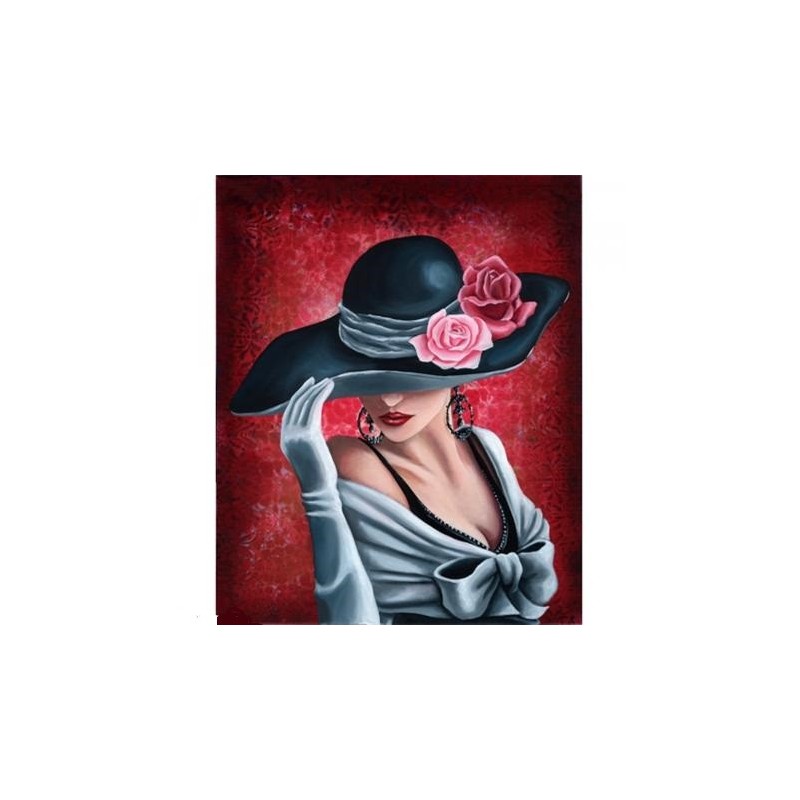 Image 3 D "Femme Chapeau" image Rétro 30 x 40 cm (Tableau à réaliser avec la Technique du 3 D)