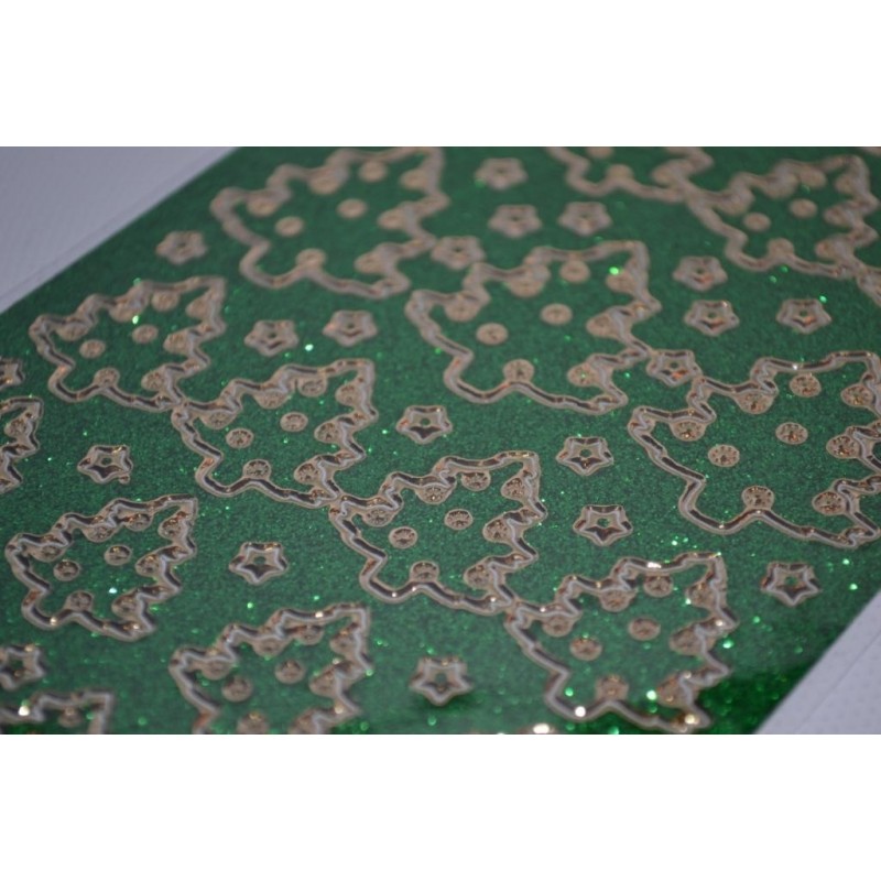 Planche stickers Peel Off  Sapins dorés fond Vert pailleté (10 cm x 23 cm)
