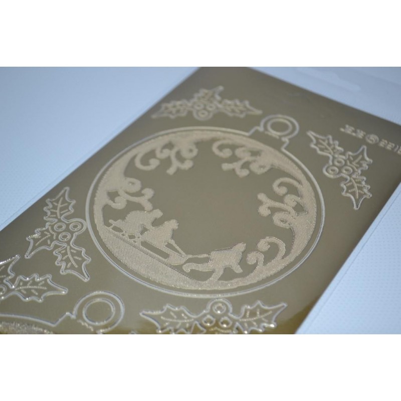 Planche stickers  Peel Off 2 Grosses Boules et feuilles de Houx dorées (10 cm x 23 cm)