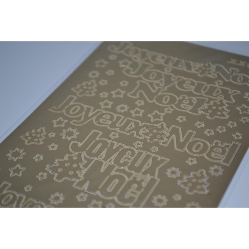Planche stickers  Peel Off  Ecritures dorées XL  Joyeux NOEL fond doré (10 cm x 23 cm)