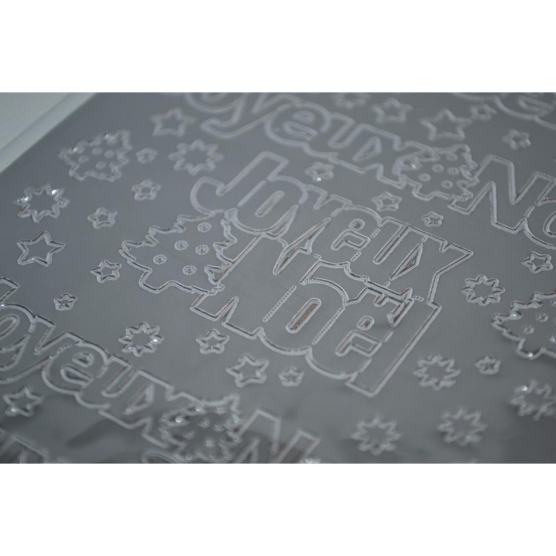 Planche stickers Peel Off   Ecritures Argentées XL  "Joyeux NOEL" fond Argenté (10 cm x 23 cm)