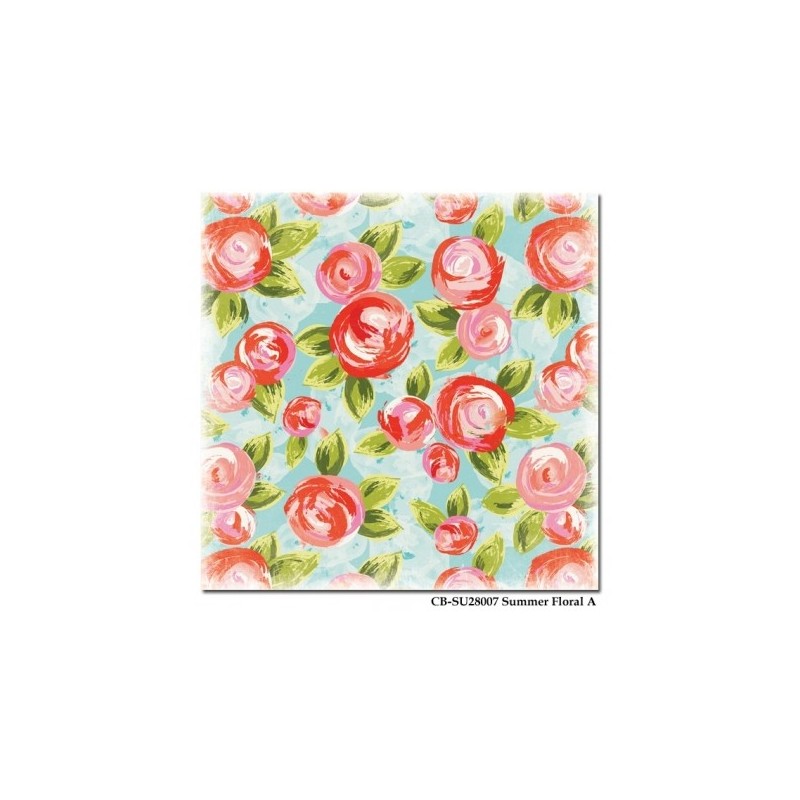 Papier Scrap Double  30x30 cm Carta Bella Roses/Pois Summer Lonvin' Summer Floral  1 feuille avec imprimé RectoVerso