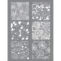 Tapis Pochoir à relief Silk Screen FLORAL pour impression de motifs sur pâte polymère  (11.4 x 15.3 cm, 6 motifs différents)