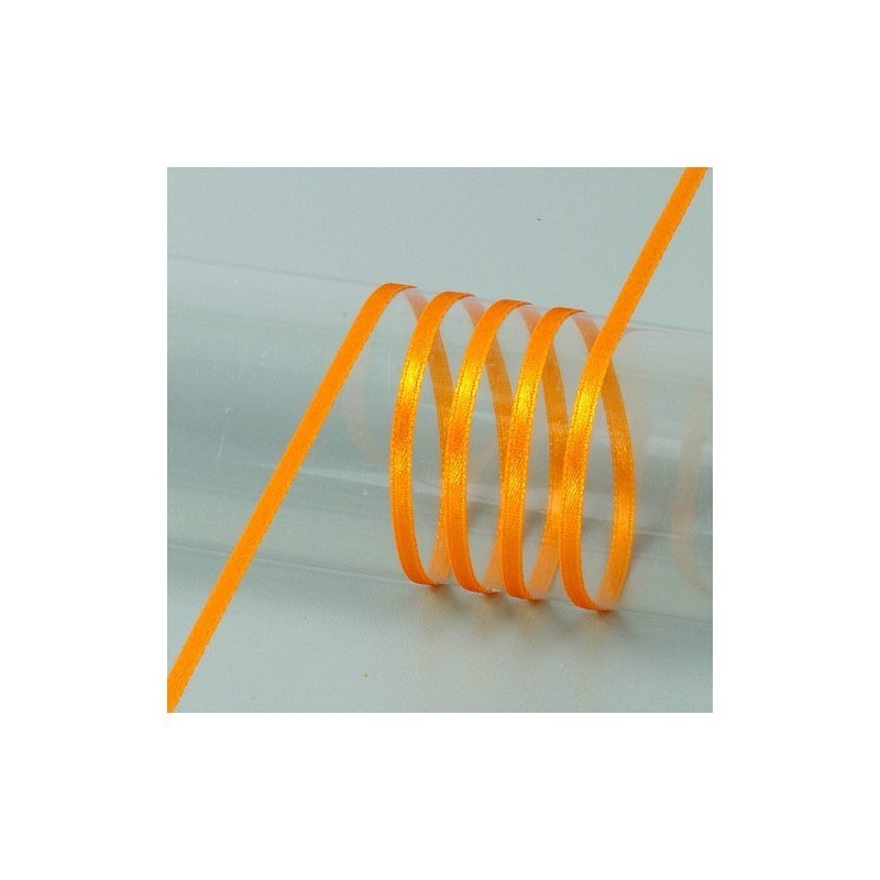 Ruban  Satin largeur : 3 mm double face coloris uni Orange (vendu au mètre)