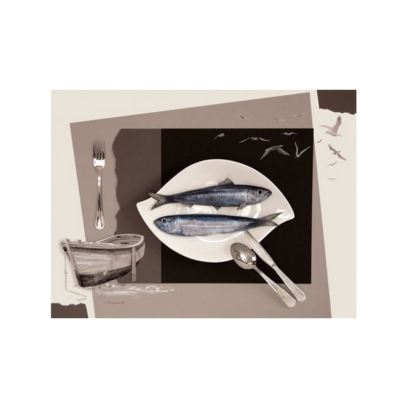 Image 3 D Sépia "Assiette de Sardines" 30 x 40 cm (vendue à l'unité) pour tableau selon technique du 3D Image 3 D Sépia "Assiette de Sardines" 30 x 40 cm (vendue à l'unité) pour tableau selon technique du 3D