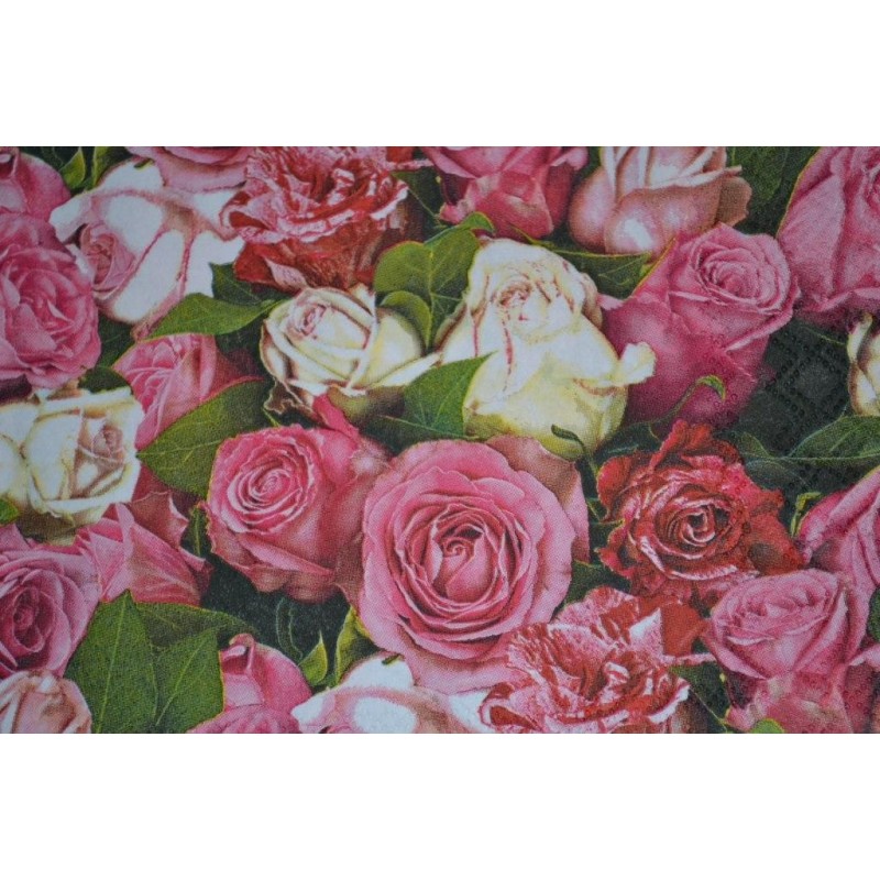 Serviette en papier motifs "Tapis de Roses"   (vendue à l'unité)  30 x 30 cm