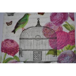 Serviette en papier motifs "Oiseau sorti de sa Cage"   (vendue à l'unité)  33 x 33cm