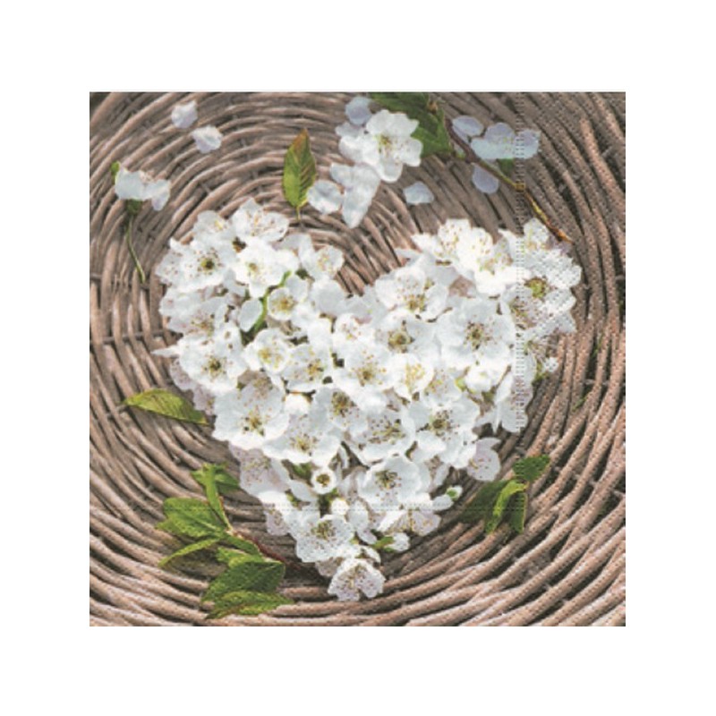 Serviette en papier motifs "Amour Coeur Garden"   (vendue à l'unité)  33 x 33cm