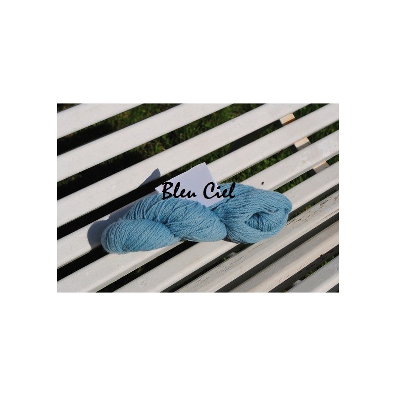 Laine à Tricoter/Crocheter & plus, Coloris : Bleu Ciel 100% laine BIO de mouton (Echeveau : 100 gr, 400 m de fils)