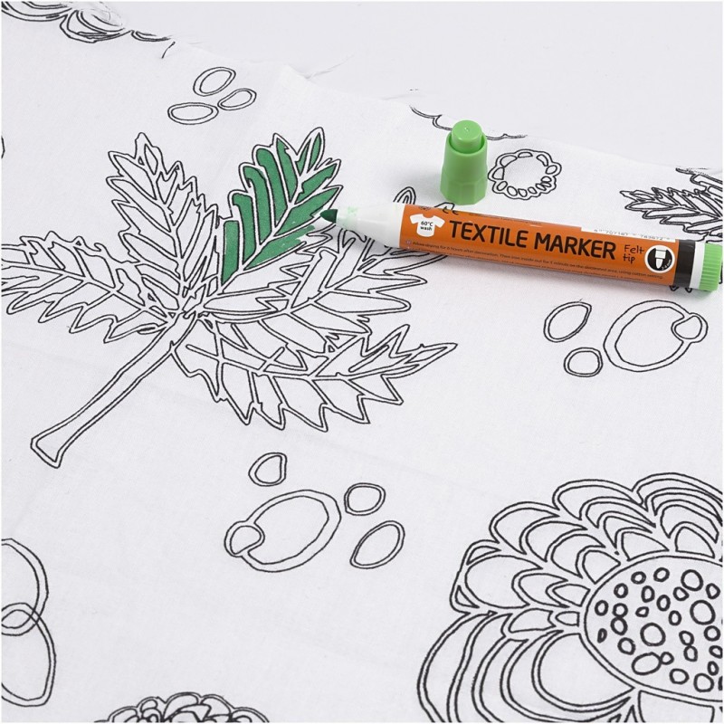 Tissu A colorier imprimé grandes fleurs & feuilles (l: 145 cm vendu par 10 cm) 100% coton