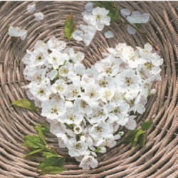 Serviette en papier Motifs Nature "Coeur Colombes" Gris Blanc Rose  (vendue à l'unité)  33 x 33cm