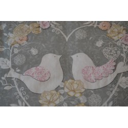 Serviette en papier Motifs Nature "Coeur Colombes" Gris Blanc Rose  (vendue à l'unité)  33 x 33cm