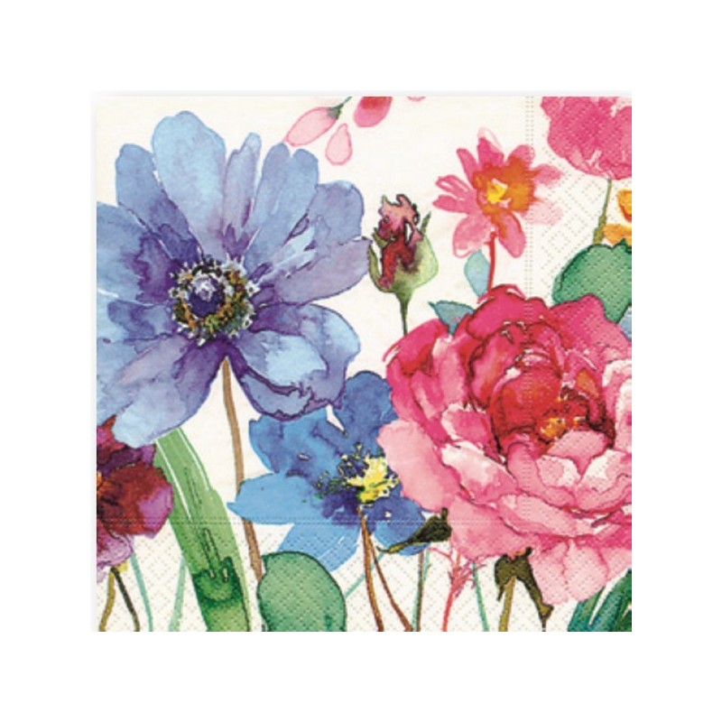 Serviette en papier motifs Fleurs Aquarelle   (vendue à l'unité,  30 x 30 cm)