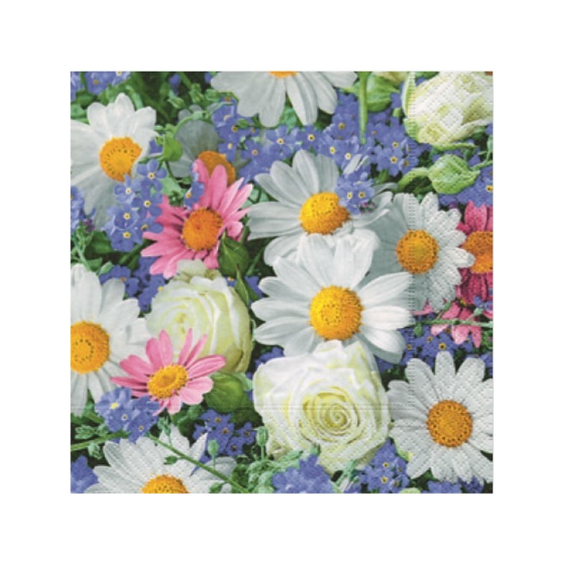 Serviette en papier motifs Tapis de Fleurs des champs  (vendue à l'unité,  30 x 30 cm)