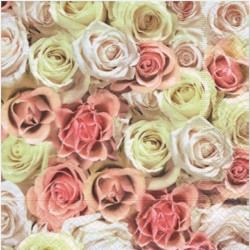 Serviette en papier motifs Roses en Folie   (vendue à l'unité,  30 x 30 cm)