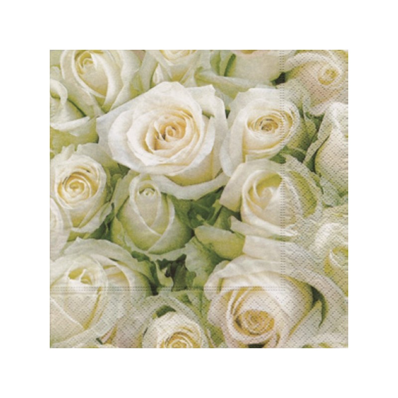 Serviette en papier motifs Fleurs Mariage de Rosies  (vendue à l'unité,  30 x 30 cm)