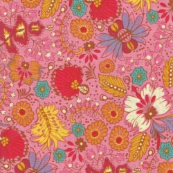 Tissu imprimé Fleurs Plumes "Coloring Garden" (l: 110 cm vendu par 10 cm) 100% coton