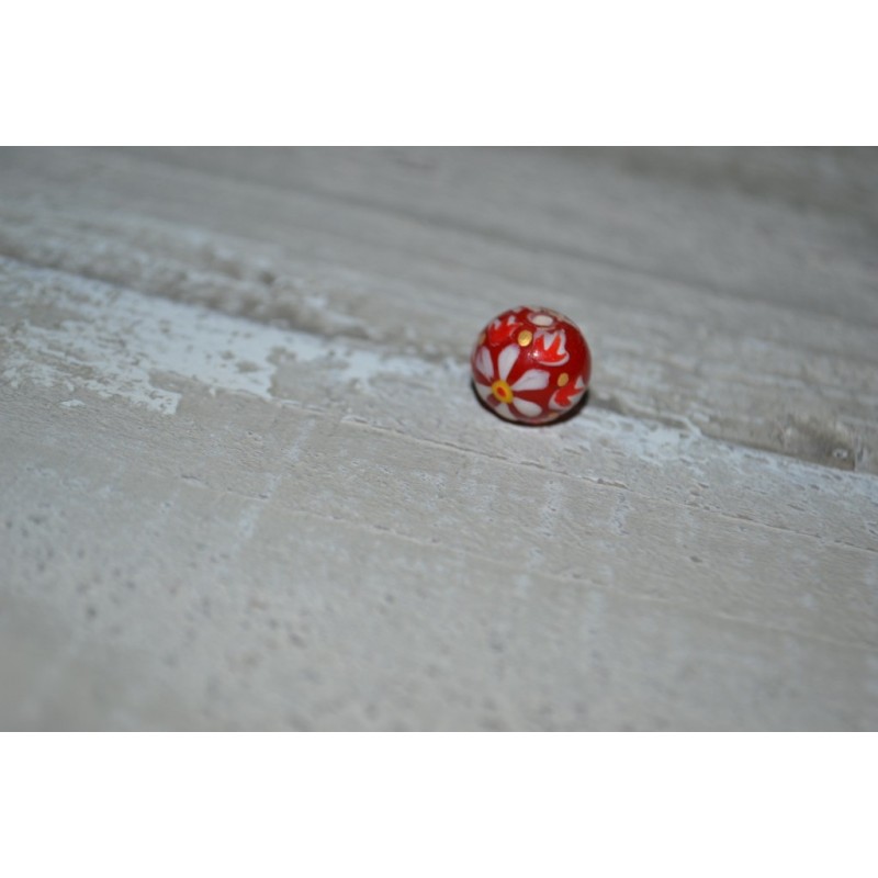 Perles en verre forme ronde fleuries fond rouge Peintes à la main (sachet : 2 pièces) (Copier)