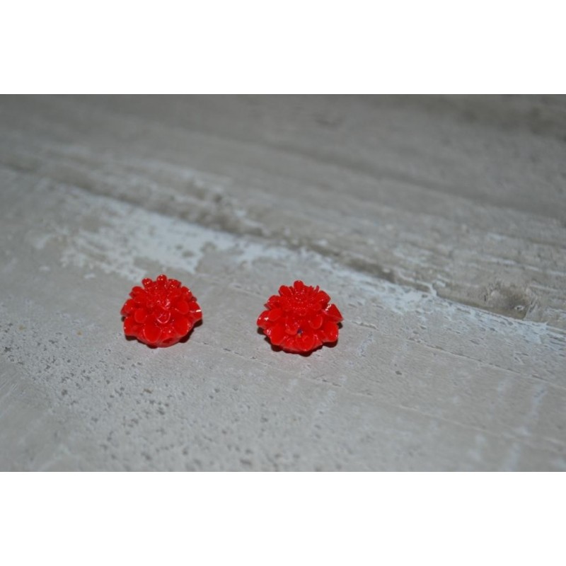 Perles très fines, forme bouton de Fleur dalhias, en résine, 15x8 mm, la taille du trou 1,5 mm,  lot de 2, couleur rouge