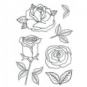 Tampon clear,  tampon transparent motifs Roses, set de 6 tampons motifs différents fleurs & feuillage rose