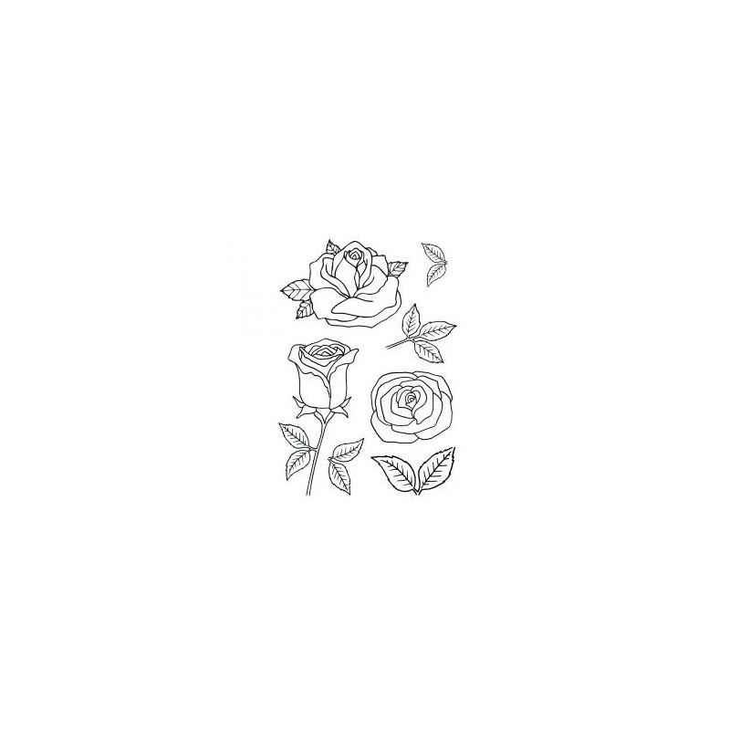 Tampon clear,  tampon transparent motifs Roses, set de 6 tampons motifs différents fleurs & feuillage rose