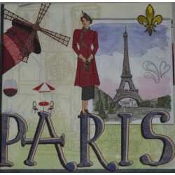 Serviette en papier motifs Souvenirs de Paris  (vendue à l'unité,  30 x 30 cm)