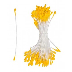 Pistils de fleur, tête jaune, tige blanche, lot de 25 pour création de fleurs (environ 40 pistils), 6 cm