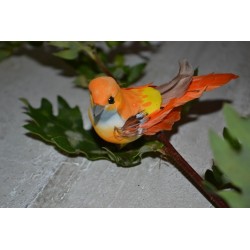 Oiseau miniature en plume jaune orangé , à suspendre ou pour embellissement ,1pièce 7 x 4,5 cm