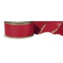 Ruban  décoratif, 100 % polyester, festif rouge avec bords laitonnés dorés , l: 2,5 m, largeur 4mm