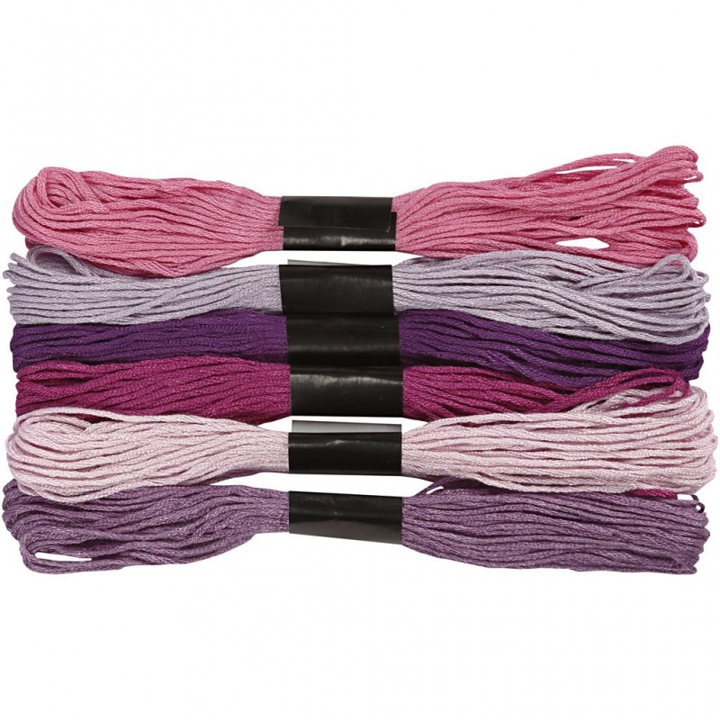 Fil  à broder, coton, coloris : harmonie de Violets, 6 brins assortis, 8mx6, épaisseur 1 mm