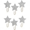Trombones clips paper étoiles, glitter argent, d: 30 mm, lot  6pièces