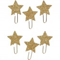 Trombones clips paper étoiles, glitter doré, d: 30 mm, lot  6pièces