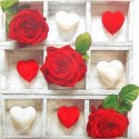 Serviette en papier Roses Rouges & Coeurs "Roses d'Amour"  (vendue à l'unité)