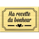 Tampon Bois, Tampon caoutchouc monté sur bois écriture "Ma Recette du Bonheur", 5,3 x 3,7 cm