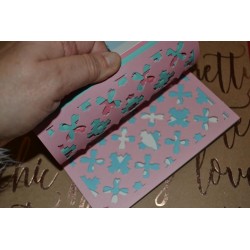 Bloc Papier Scrap cartonné fond de carte dentelle Design coloris bleu/rose 15x15 cm, 4 motifs