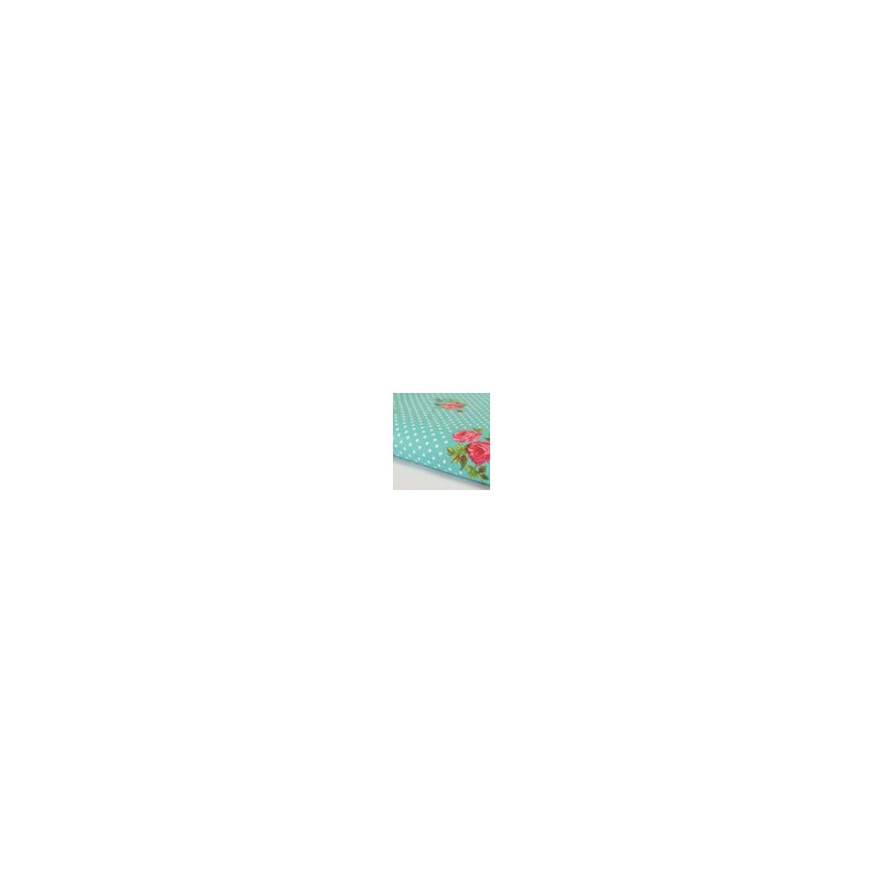Coupon Tissu 100 % coton à pois et fleurs roses fond bleu turquoise et pois blanc Coupon 1,45m x 1 m Coupon Tissu 100 % coton à pois et fleurs roses fond bleu turquoise et pois blanc Coupon 1,45m x 1 m