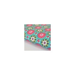 Tissu coton imprimé fleurs géométriques rose vif turquoise Coupon 1,45m x 1 m