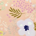 Tissu popeline de coton fleurs fond rose saumoné /or  Rico Design